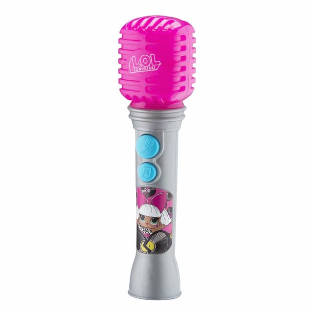 iHome kiddesigns lol surprise sing along karaoke microphone for kids built in music led flashing lights real working mic kids toy portable karaoke machine connects mp3 player audio device w play button - 64240