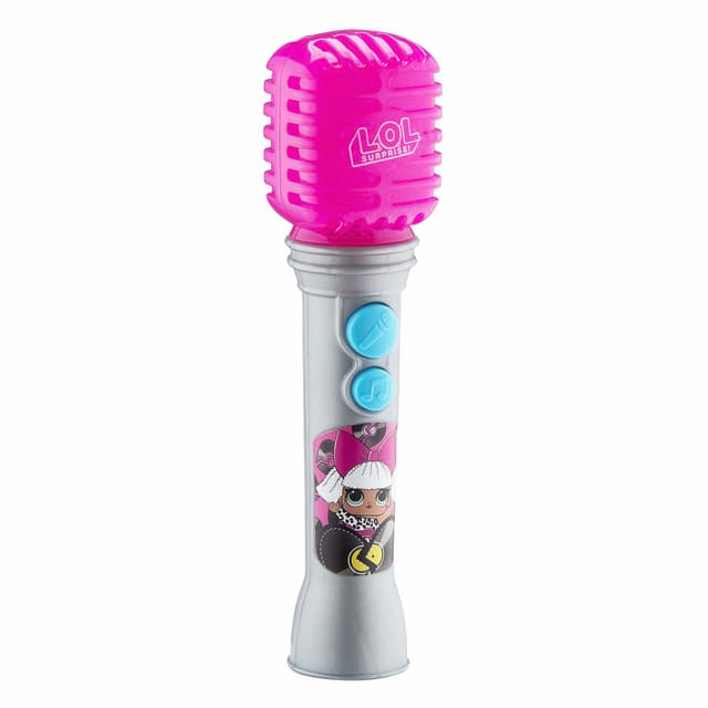 iHome kiddesigns lol surprise sing along karaoke microphone for kids built in music led flashing lights real working mic kids toy portable karaoke machine connects mp3 player audio device w play button - 64241