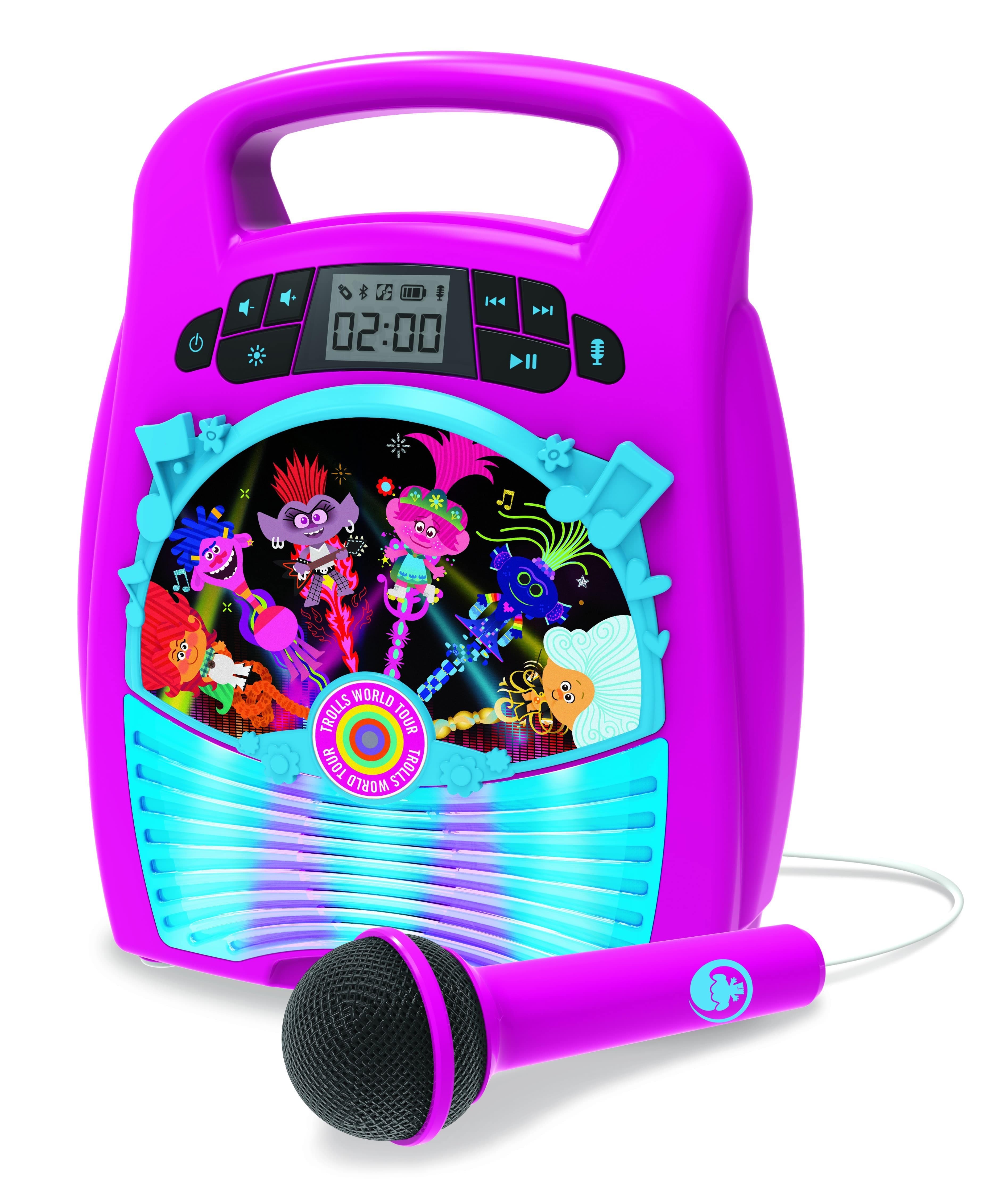 iHome kiddesigns trolls world tour bluetooth mp3 sing along karaoke machine kids wireless rechargeable portable mp3 karaoke w mic multi colored led light show internal memory to store hours of music