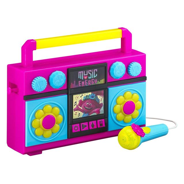 iHome kiddesigns trolls world tour sing along karaoke boombox for kids built in music led flashing lights w mic toys for kids portable karaoke machine connects mp3 player audio device w play button - SW1hZ2U6NTcyNTk=