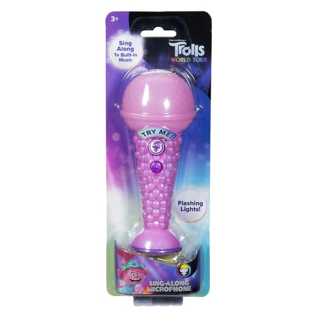 iHome kiddesigns trolls world tour sing along karaoke microphone for kids built in music led flashing lights kids toys portable karaoke machine connects mp3 player audio device w play button - 64255