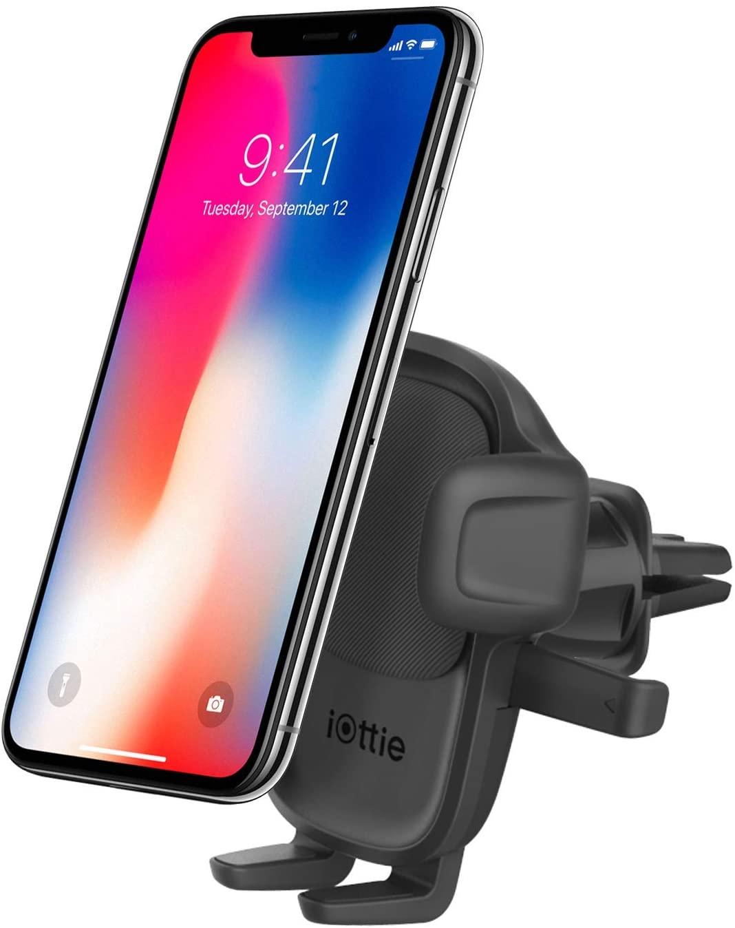 iottie easy one touch 5 universal air vent mount premium ac vent phone holder for iphone 11 pro max 11 pro 11 xr xs max xs x 8 plus samsung huawei devices up to 6 3 screen size