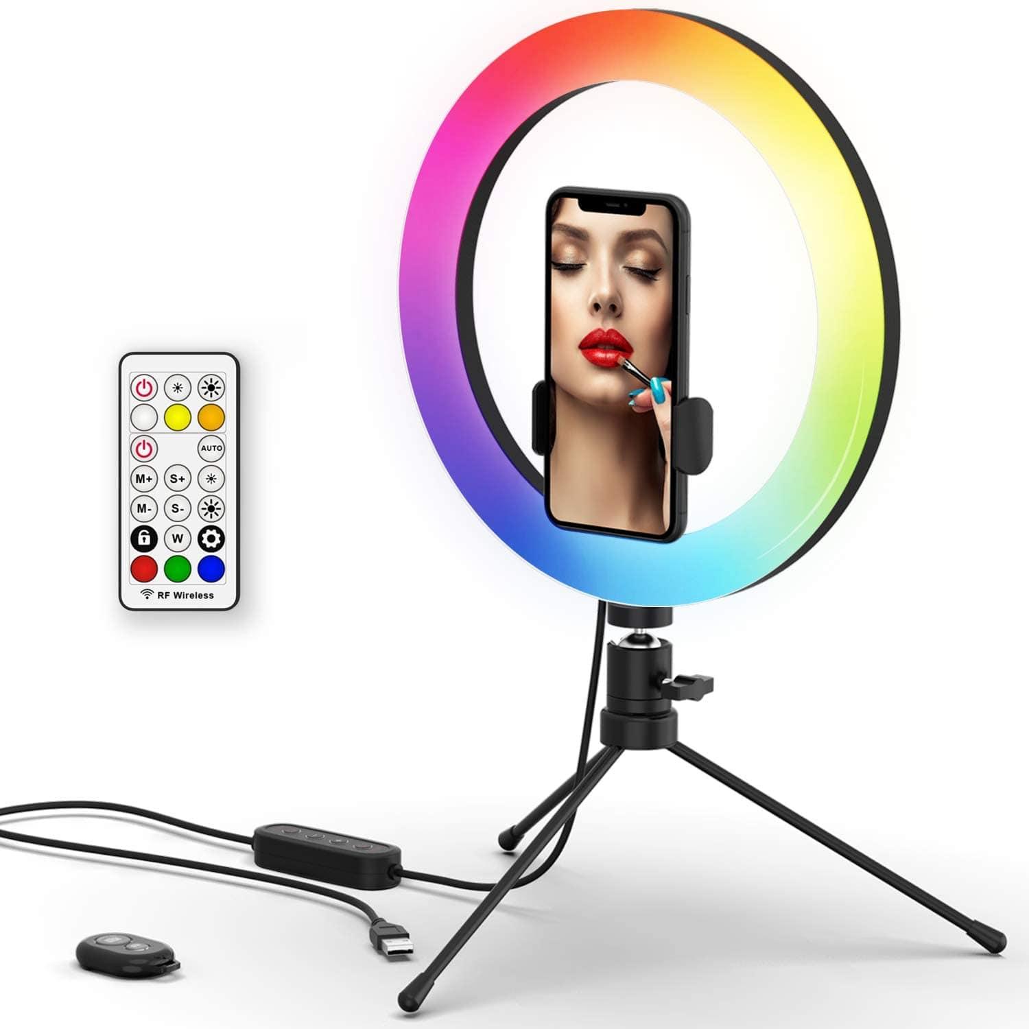 BlitzWolf 10 Selfie Ring Light with Tripod Stand and Phone Holder,  Bluetooth Remote Control Video Conference LED Ring Light for Live