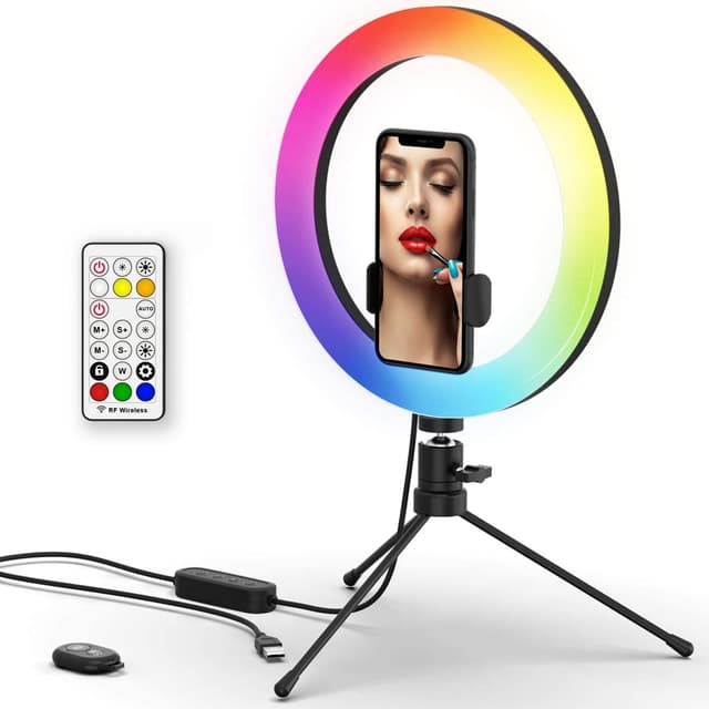 Generic 10" RGB LED Ring Light, Boaraino Ring Light with Tripod Stand, Phone Holder and Remote Control, Ring Light with 26 RGB Dimmable Colors, 9 Brightness Levels and 3 Light Modes