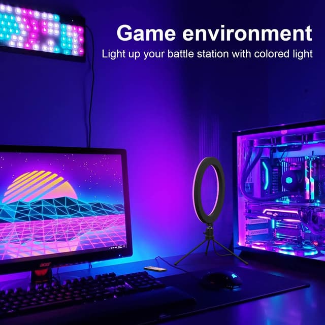 Generic 10" RGB LED Ring Light, Boaraino Ring Light with Tripod Stand, Phone Holder and Remote Control, Ring Light with 26 RGB Dimmable Colors, 9 Brightness Levels and 3 Light Modes
