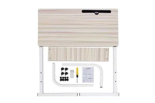 Generic laptop table desk stand mobile computer workstation height adjustable with phone holder rolling wheel movable for 17 inch laptop bedroom living room office white maple ultra big desktop 80 x 40cm