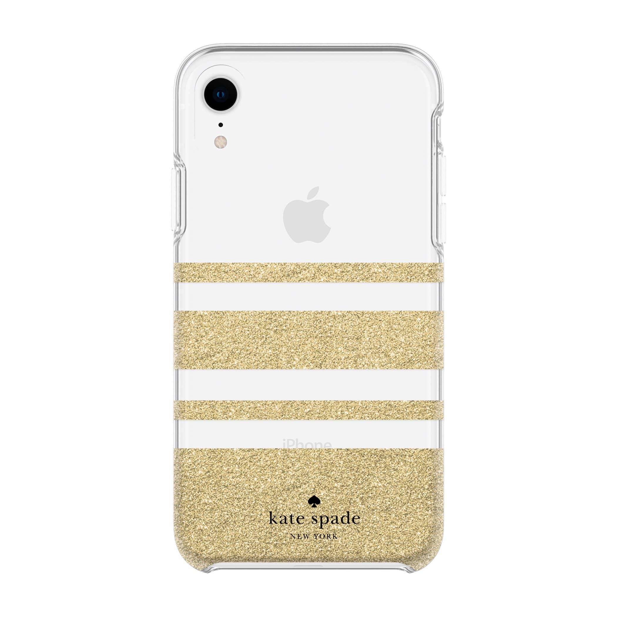 كفر حماية آيفون KATE SPADE NEW YORK Protective Hardshell Case - Charlotte Stripe Gold Glitter / Clear For iPhone XR