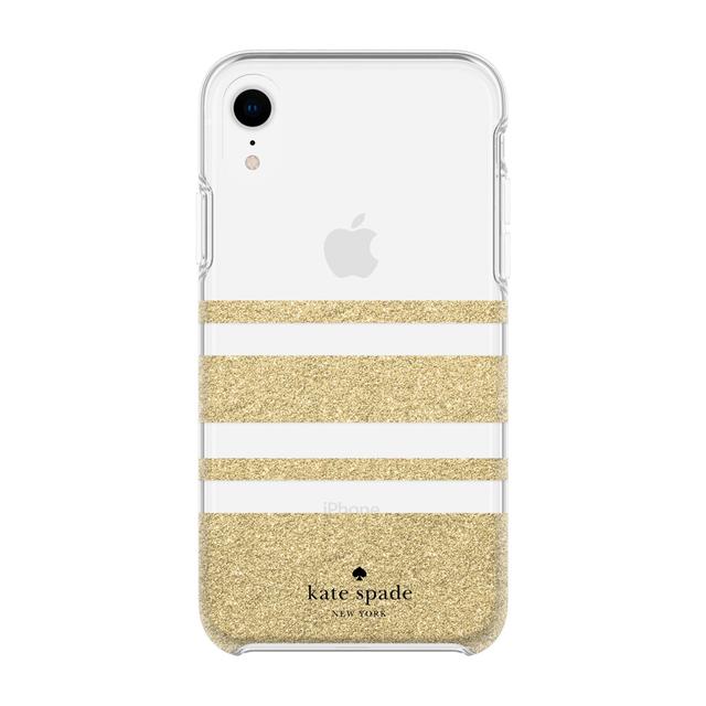 kate spade new york iphone xr protective hardshell case charlotte stripe gold glitter clear - SW1hZ2U6MzIwNDU=