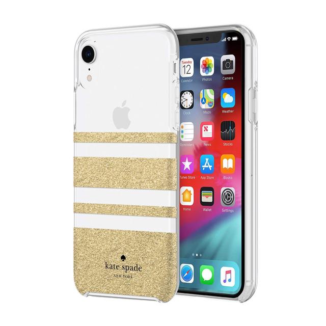 كفر حماية آيفون KATE SPADE NEW YORK Protective Hardshell Case - Charlotte Stripe Gold Glitter / Clear For iPhone XR - SW1hZ2U6MzIwNDY=