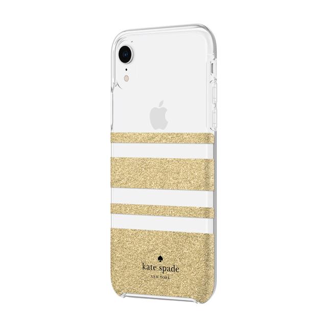 kate spade new york iphone xr protective hardshell case charlotte stripe gold glitter clear - SW1hZ2U6MzIwNDc=