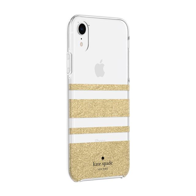 kate spade new york iphone xr protective hardshell case charlotte stripe gold glitter clear - SW1hZ2U6MzIwNDg=