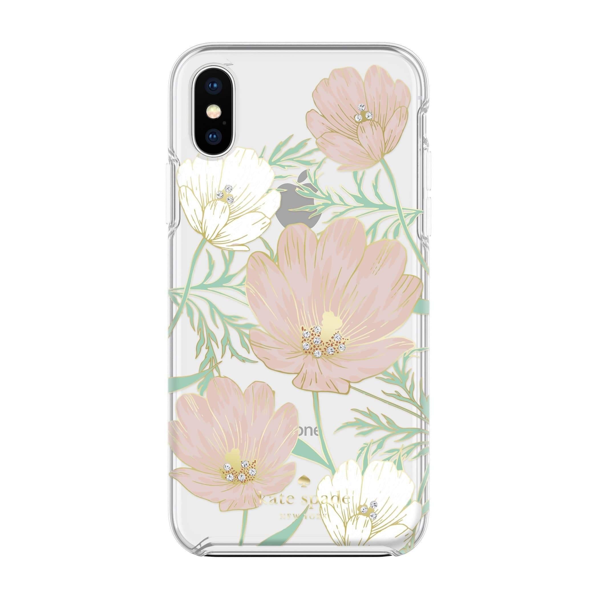 kate spade new york iphone xs x protective hardshell case large blossom multi gold foil with gems