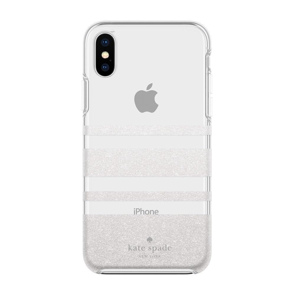 kate spade new york iphone xs x protective hardshell case charlotte stripe white glitter clear