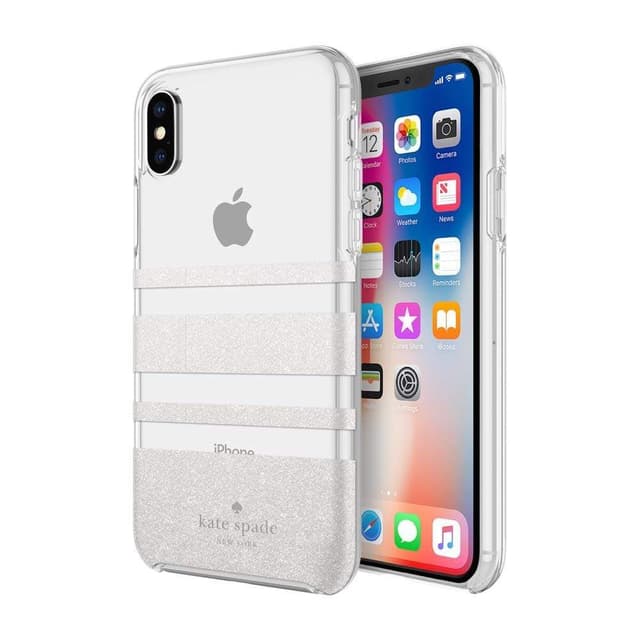 kate spade new york iphone xs x protective hardshell case charlotte stripe white glitter clear