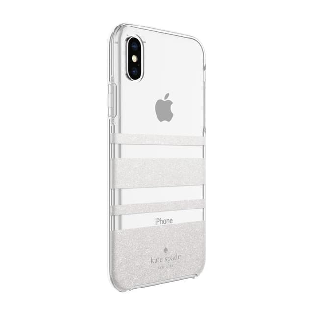 kate spade new york iphone xs x protective hardshell case charlotte stripe white glitter clear