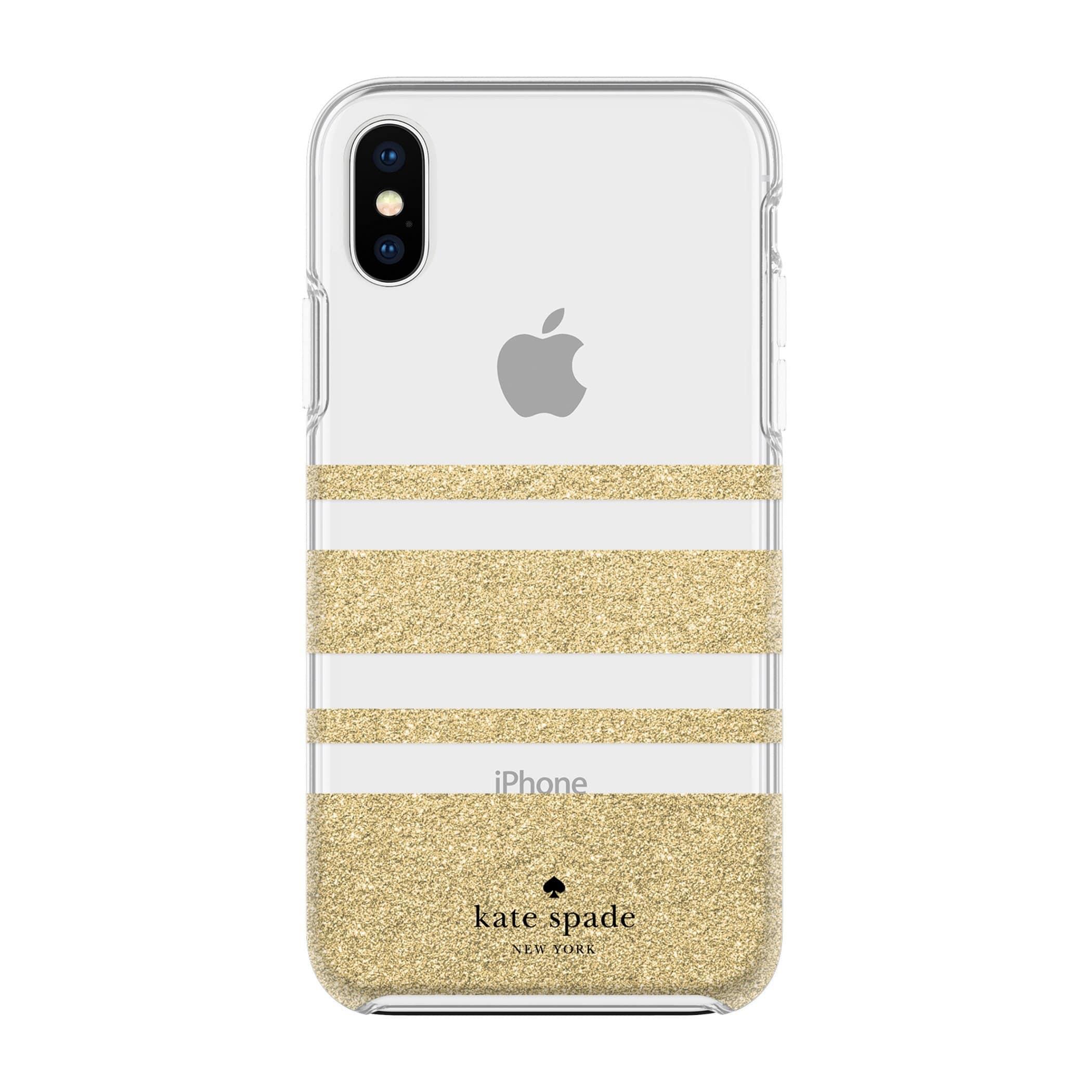 kate spade new york iphone xs x protective hardshell case charlotte stripe gold glitter clear
