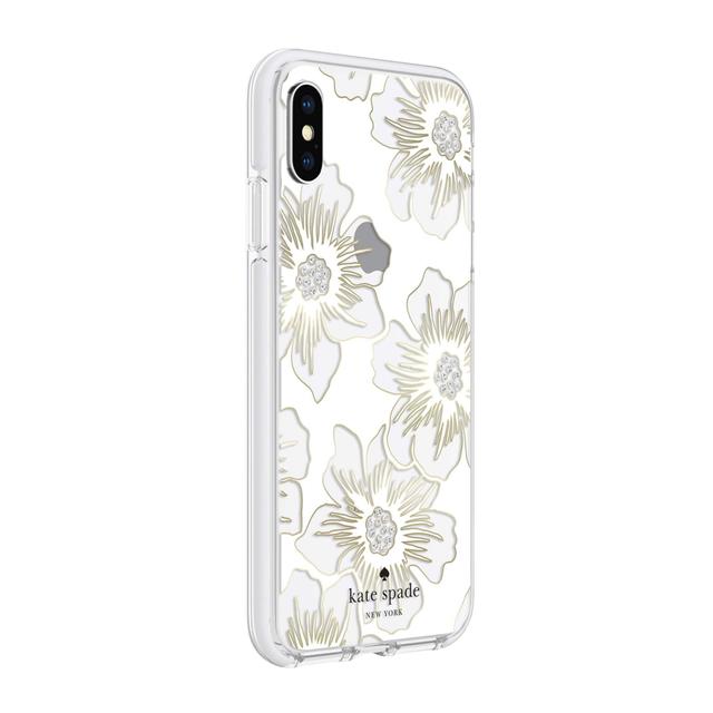 kate spade new york iphone xs x defensive hardshell case reverse hollyhock floral clear cream with stones - SW1hZ2U6MzIwNzI=