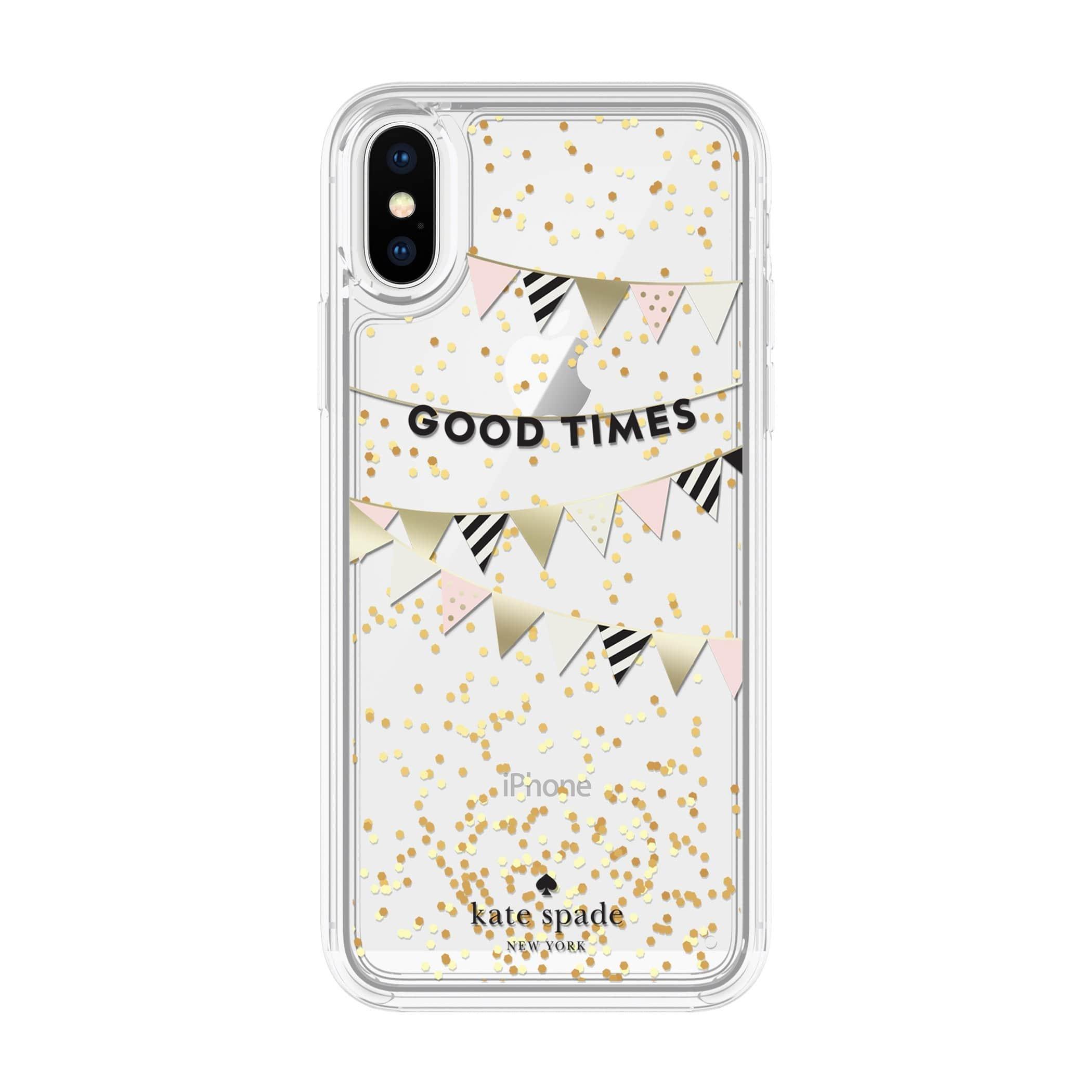 كفر حماية آيفون KATE SPADE NEW YORK Liquid Glitter Case - Good Times Gold For iPhone XS/X