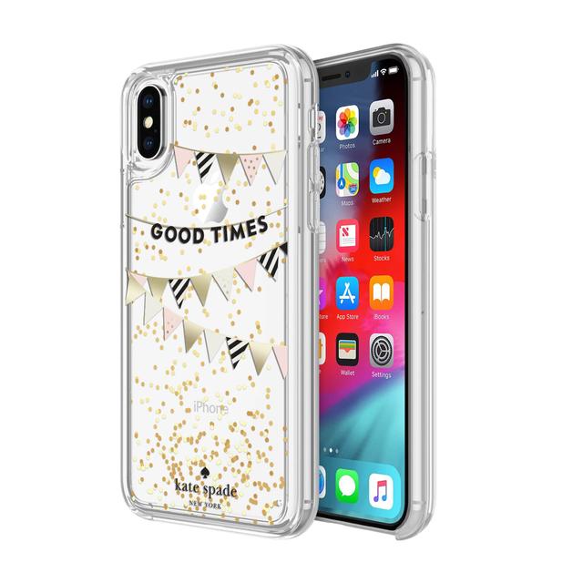 كفر حماية آيفون KATE SPADE NEW YORK Liquid Glitter Case - Good Times Gold For iPhone XS/X - SW1hZ2U6MzIwNzU=