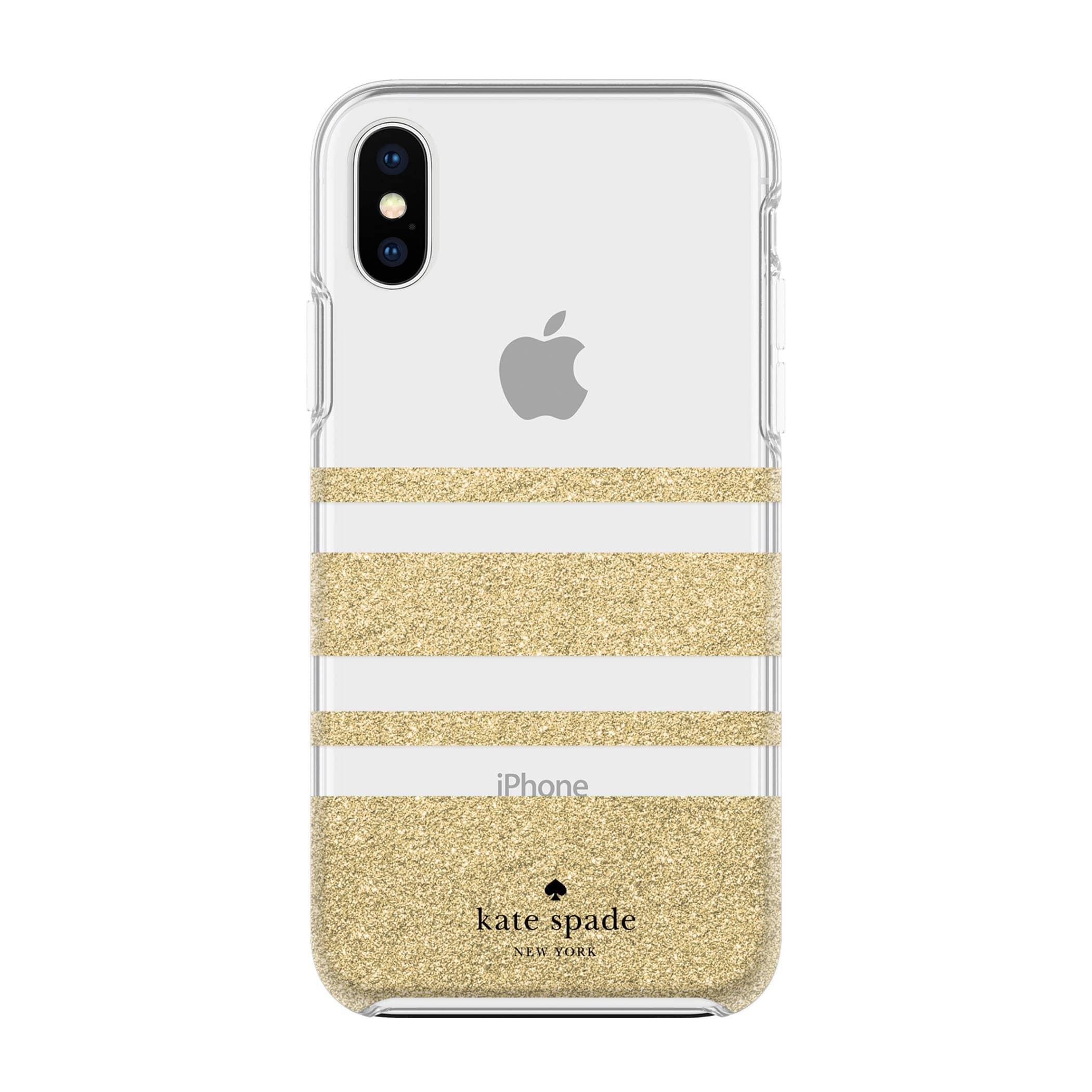 kate spade new york iphone xs max charlotte stripe gold glitter clear