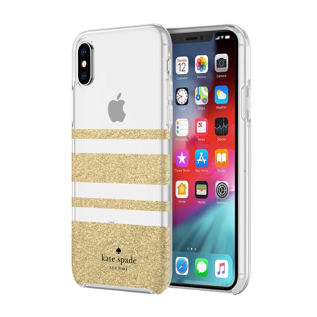 kate spade new york iphone xs max charlotte stripe gold glitter clear - SW1hZ2U6MzIwOTE=