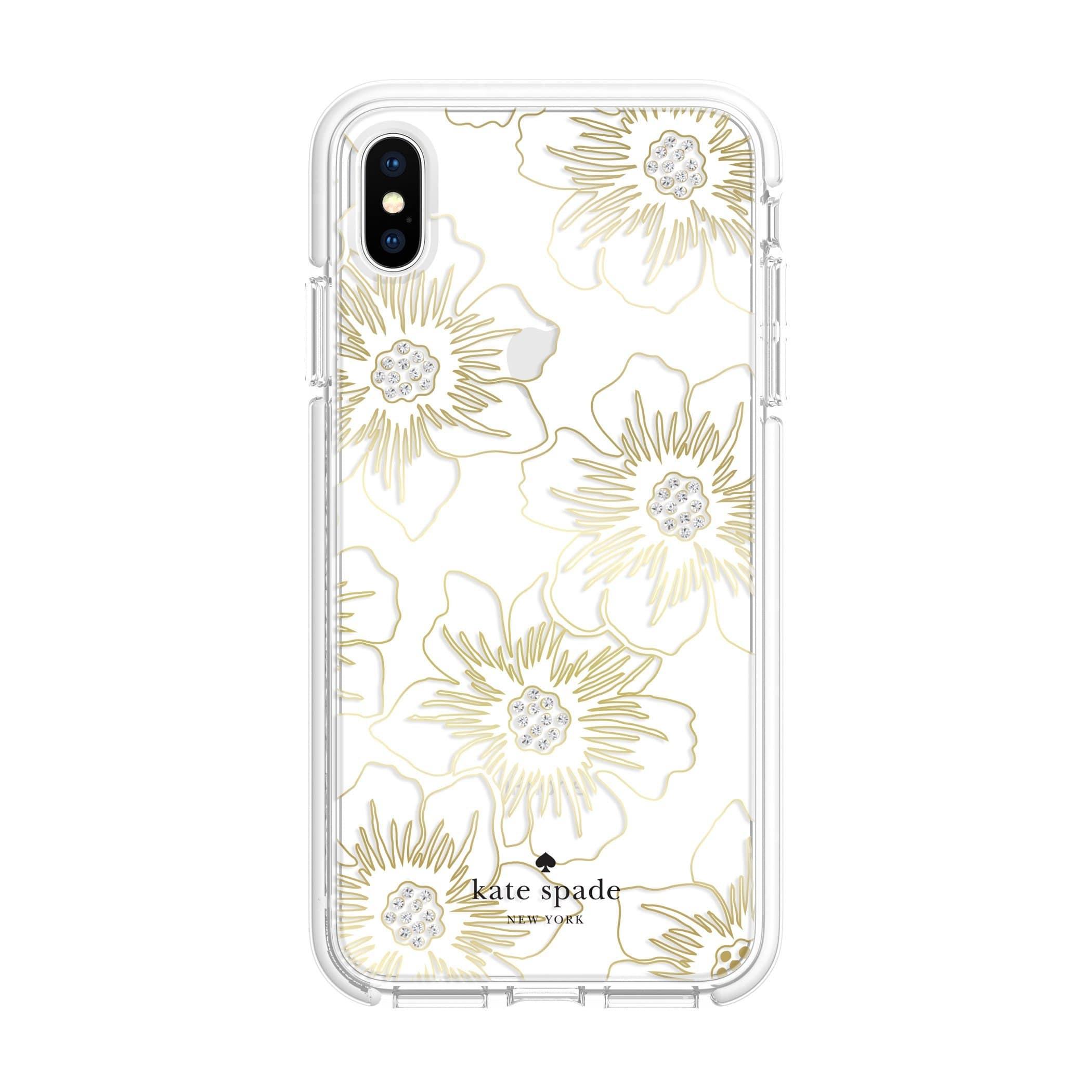 kate spade new york iphone xs max reverse hollyhock floral clear cream with stones