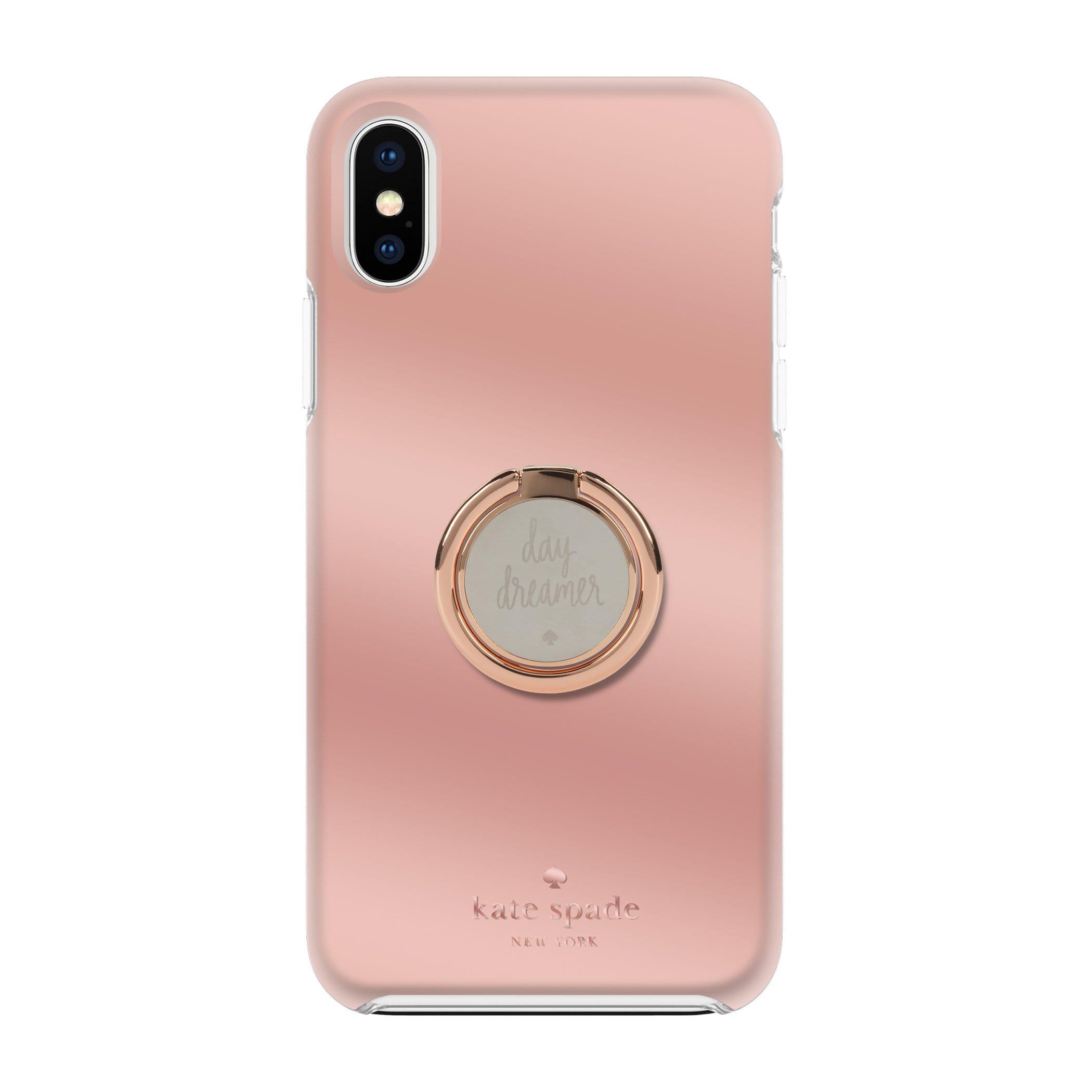 kate spade new york iphone xs max gift set ring stand protective hardshell case scallop rose gold glitter clear