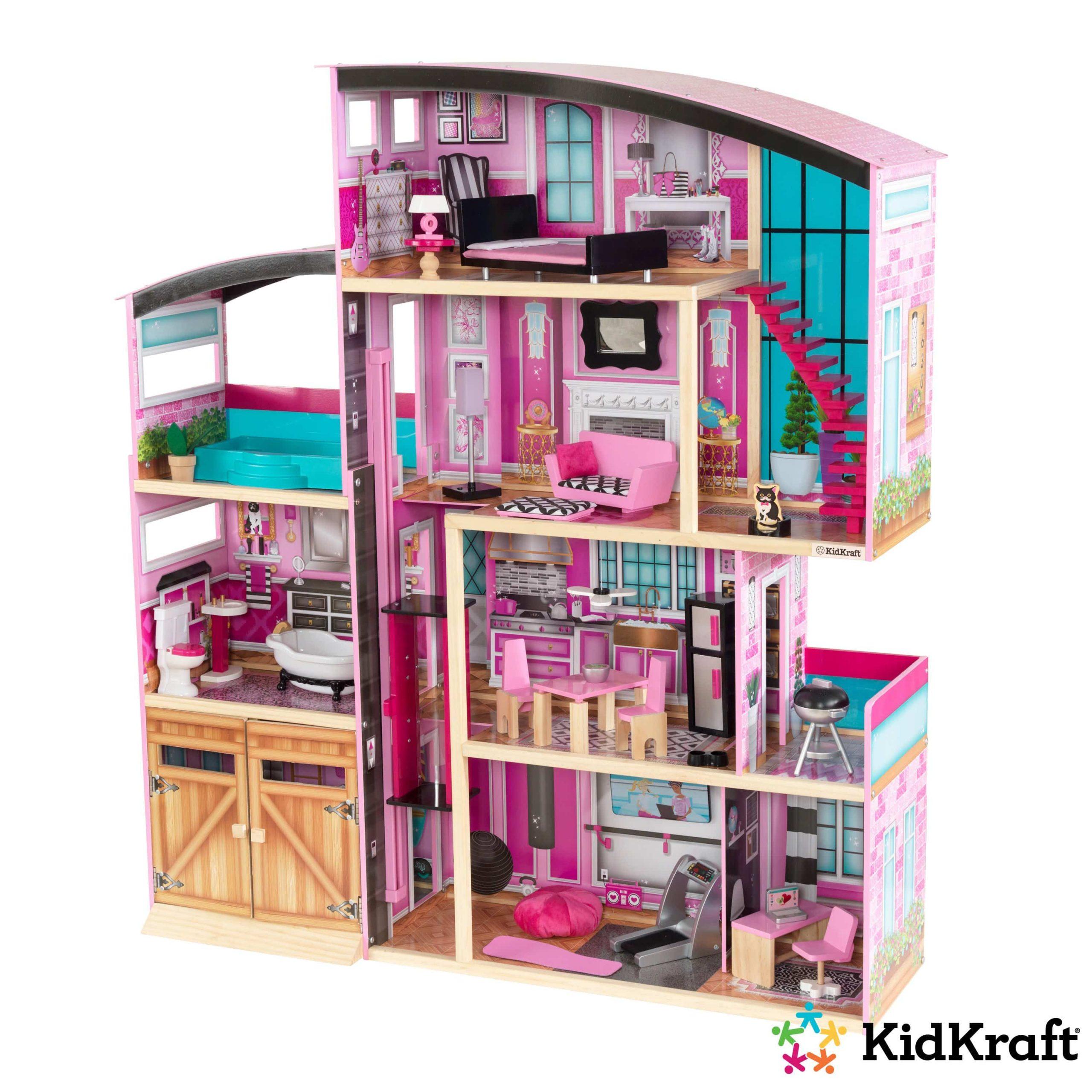 بيت الدمى الخشبي للبنات كبير زهري كيدكرافت KidKraft Pink Big Girls Shimmer Mansion