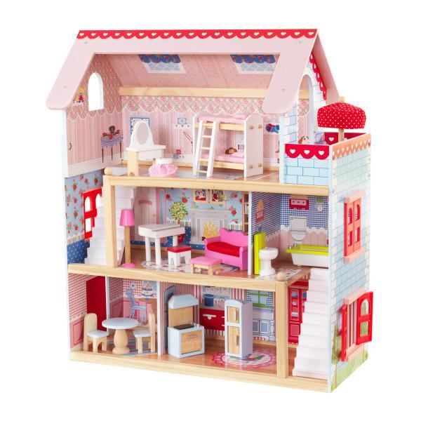 بيت بنات خشبي 3 طوابق 16 قطعة ملحقات زهري كيد كرافت Kidkraft Pink 16 Pieces Accessories 3 Floors Wooden Chelsea Dollhouse