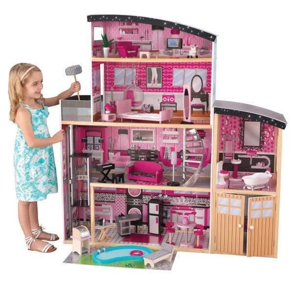 بيت اطفال لعبه خشبي 30 قطعة ملحقات 4 طوابق كيد كرافت KidKraft 4 Floors 30 Pieces Wooden Sparkle Mansion Dollhouse