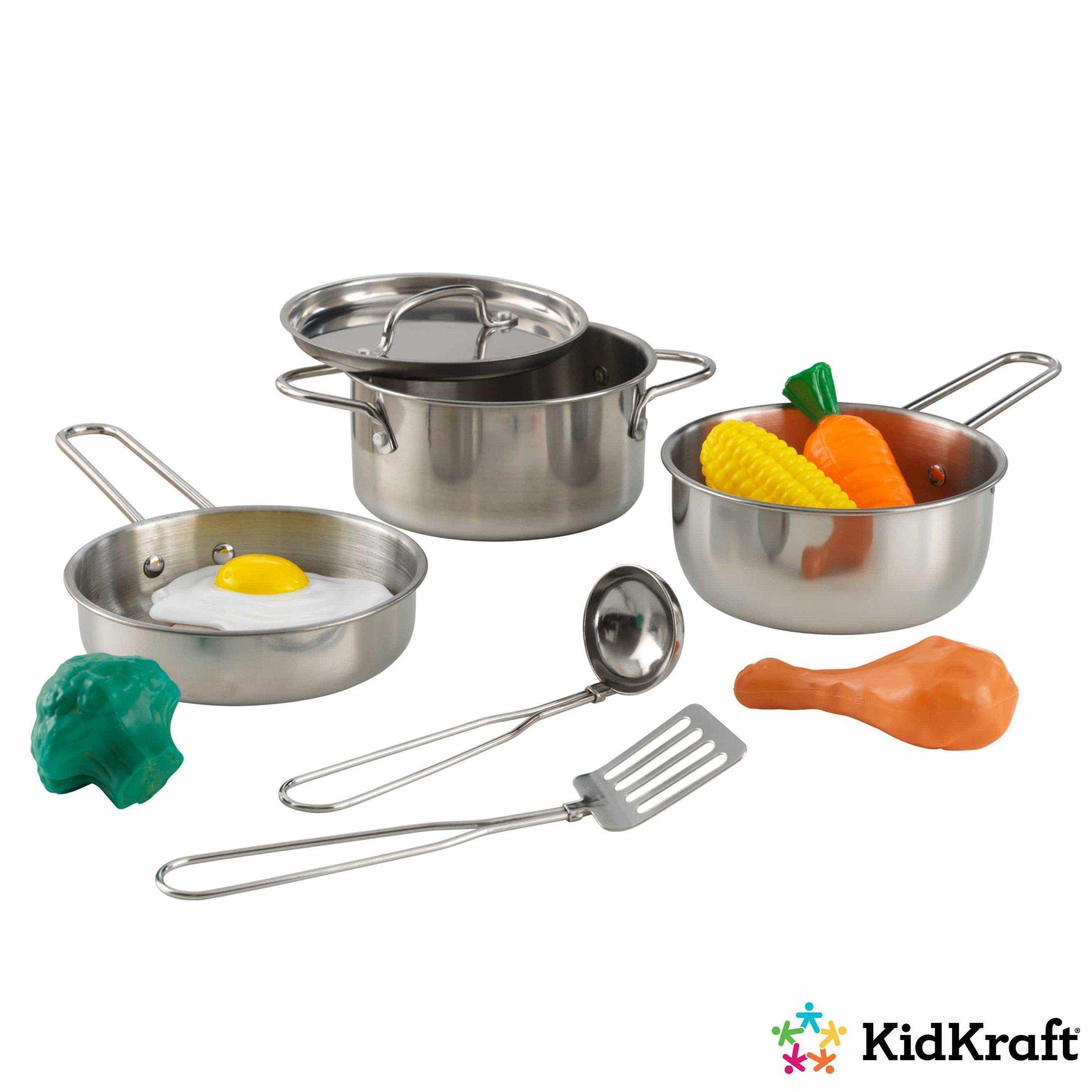 مجموعة أدوات الطبخ KidKraft Deluxe Cookware Set with Food - فضي