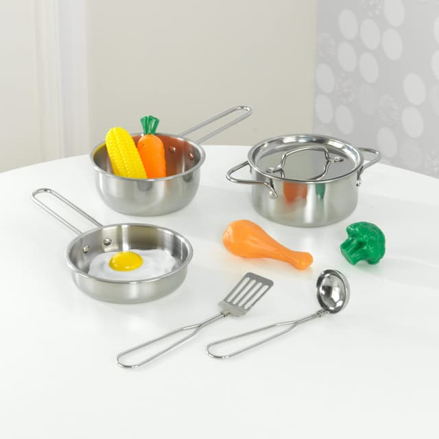 مجموعة أدوات الطبخ KidKraft Deluxe Cookware Set with Food - فضي - 69711