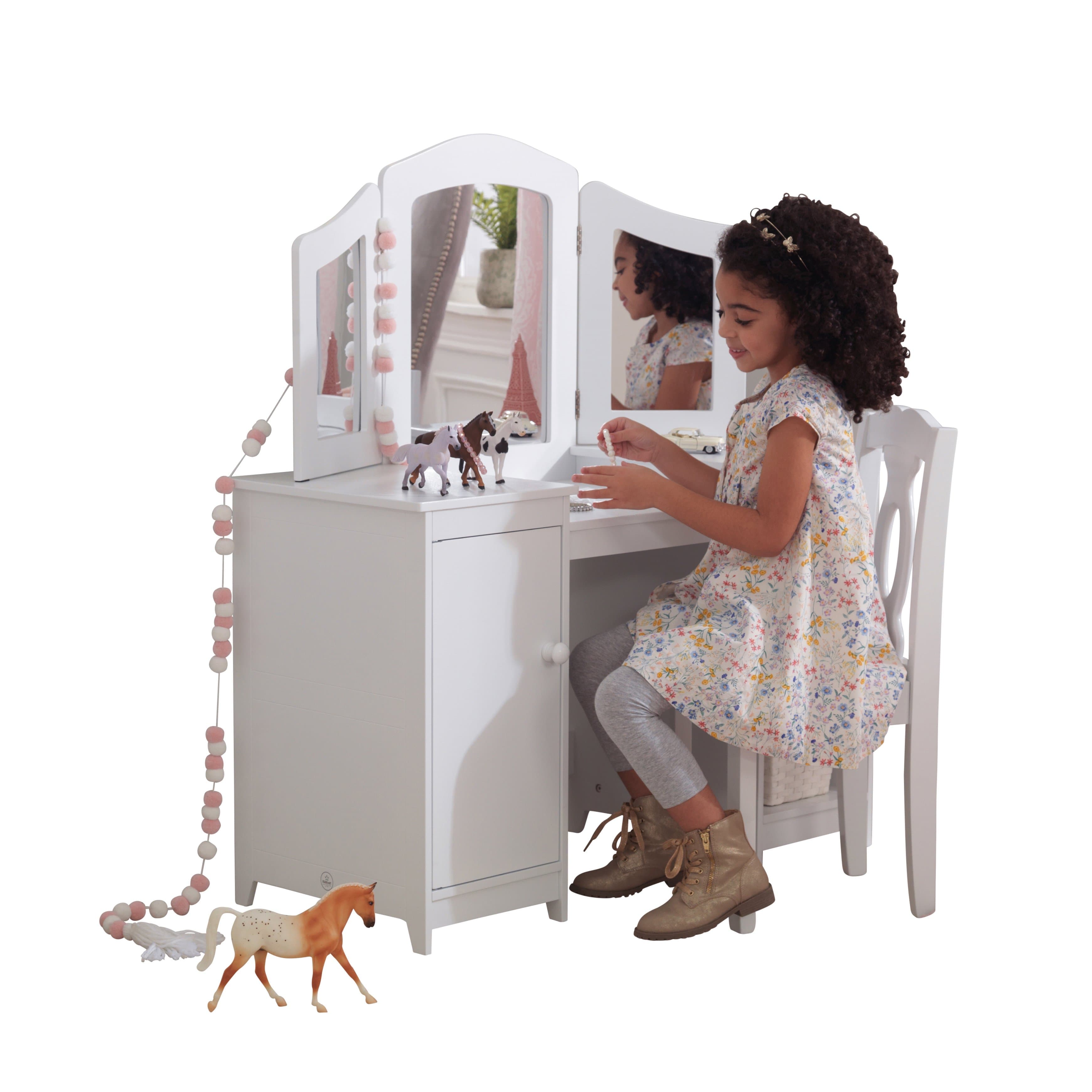 تسريحة اطفال كرسي وطاولة أبيض فانيتي ديلوكس كيد كرافت KidKraft -Deluxe Vanity Table & Chair