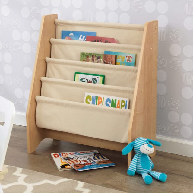 منظم العاب للاطفال خشبي مع جيوب قماش كيد كرافت KidKraft With Fabric Pockets Wooden Sling Bookshelf Natural - 69818