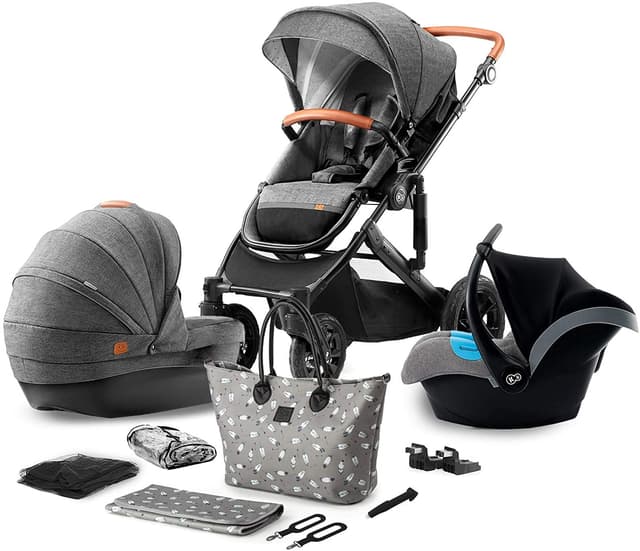 kinderkraft stroller prime 2020 with car seat and accessoriess 3in1 grey mommy bag