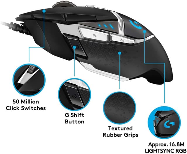 ماوس غمينغ سلكي مع اضاءة اسود لوجيتيك LOGITECH - G502 Hero High