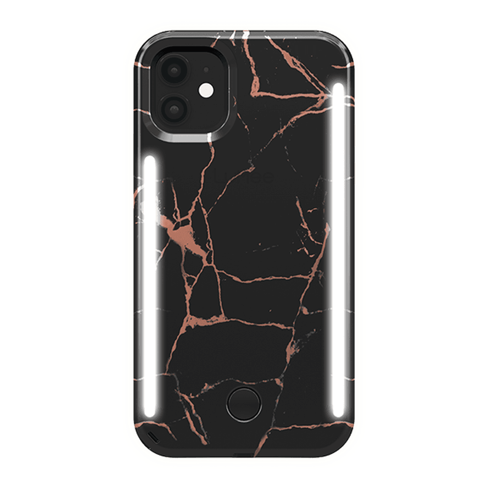 lumee duo case for iphone 11 metallic marble black rose gold