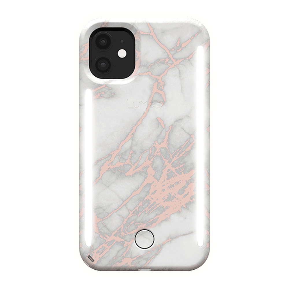 lumee duo case for iphone 11 metallic marble white rose gold