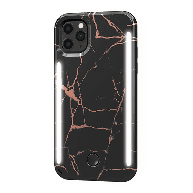 كفر موبايل مع إضاءة أمامية وخلفية Lumee - Duo Case for iPhone 11 Pro - رخامي أسود ذهبي / وردي