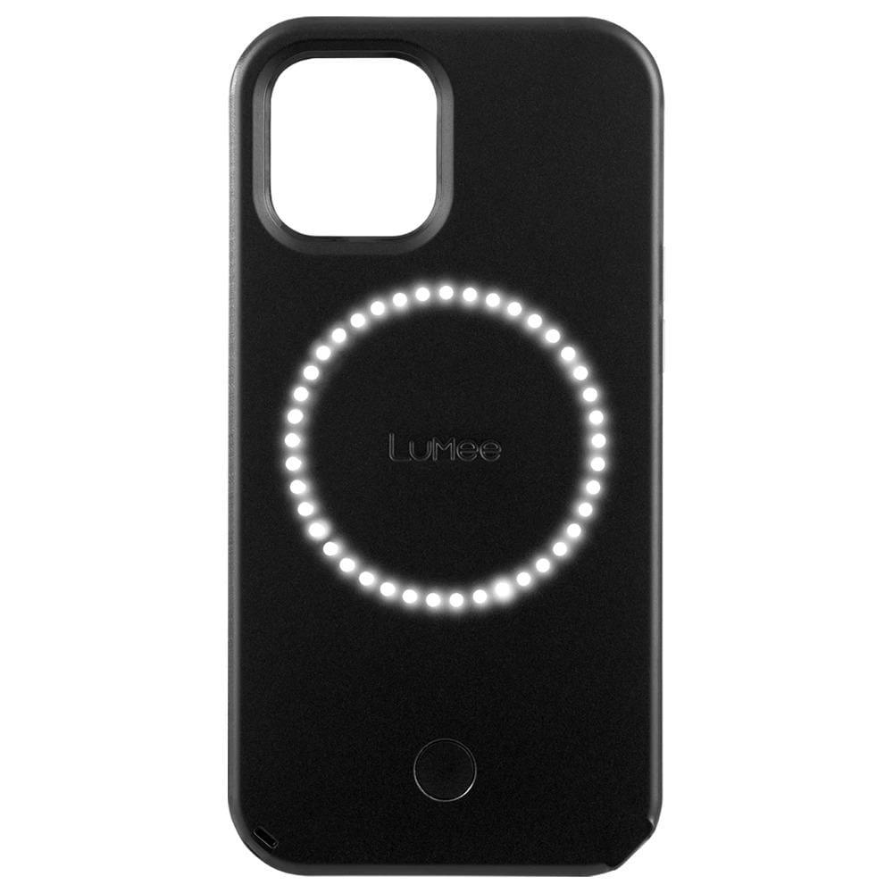 lumee halo selfie case for apple iphone 12 pro max studio like front back light w variable dimmer micropel antibacterial protection wireless pass through charging matte black