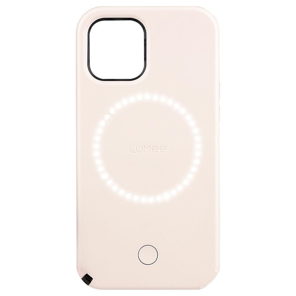 lumee halo selfie case for apple iphone 12 12 pro studio like front back light w variable dimmer micropel antibacterial protection wireless pass through charging millenial pink