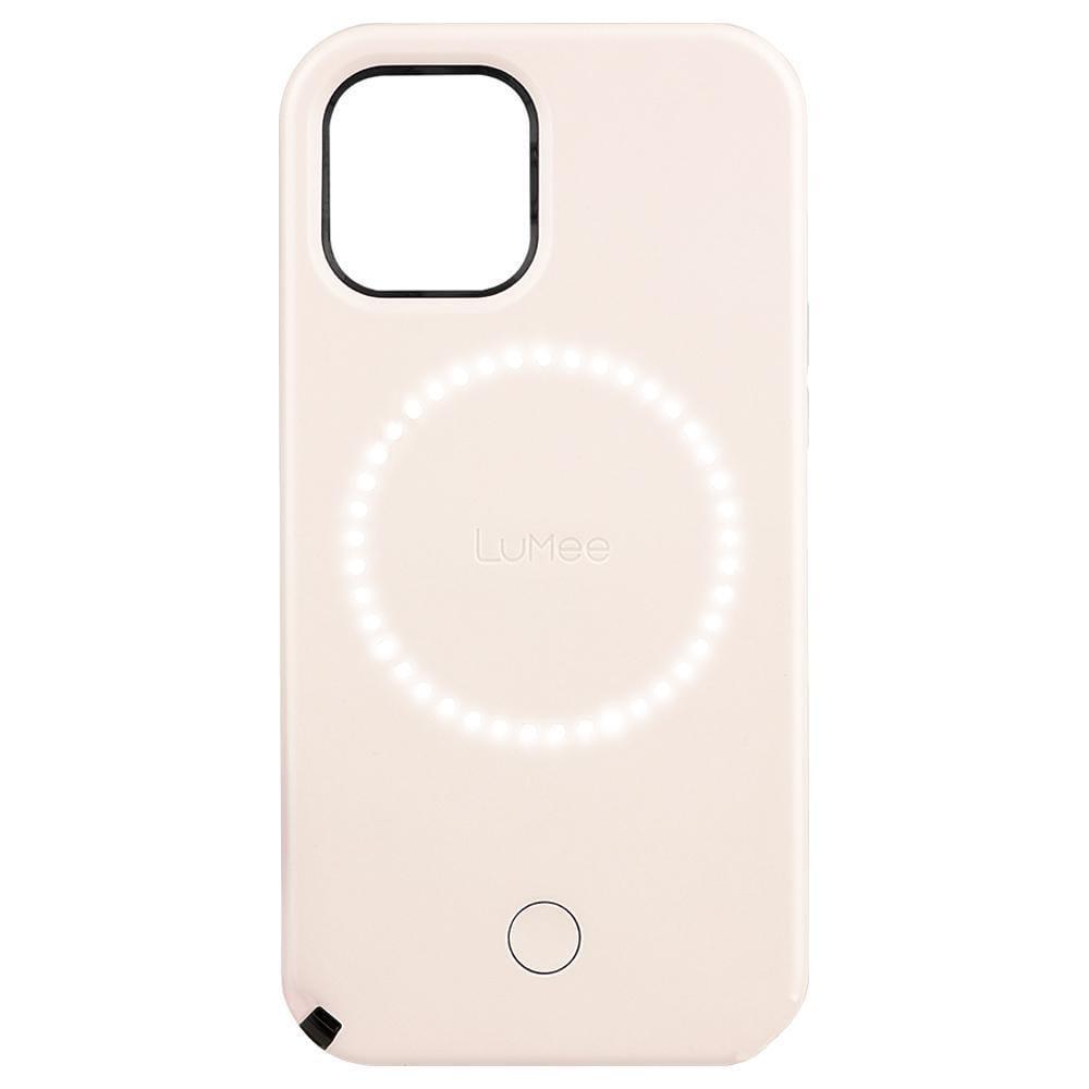 lumee halo selfie case for apple iphone 12 mini studio like front back light w variable dimmer micropel antibacterial protection wireless pass through charging millenial pink