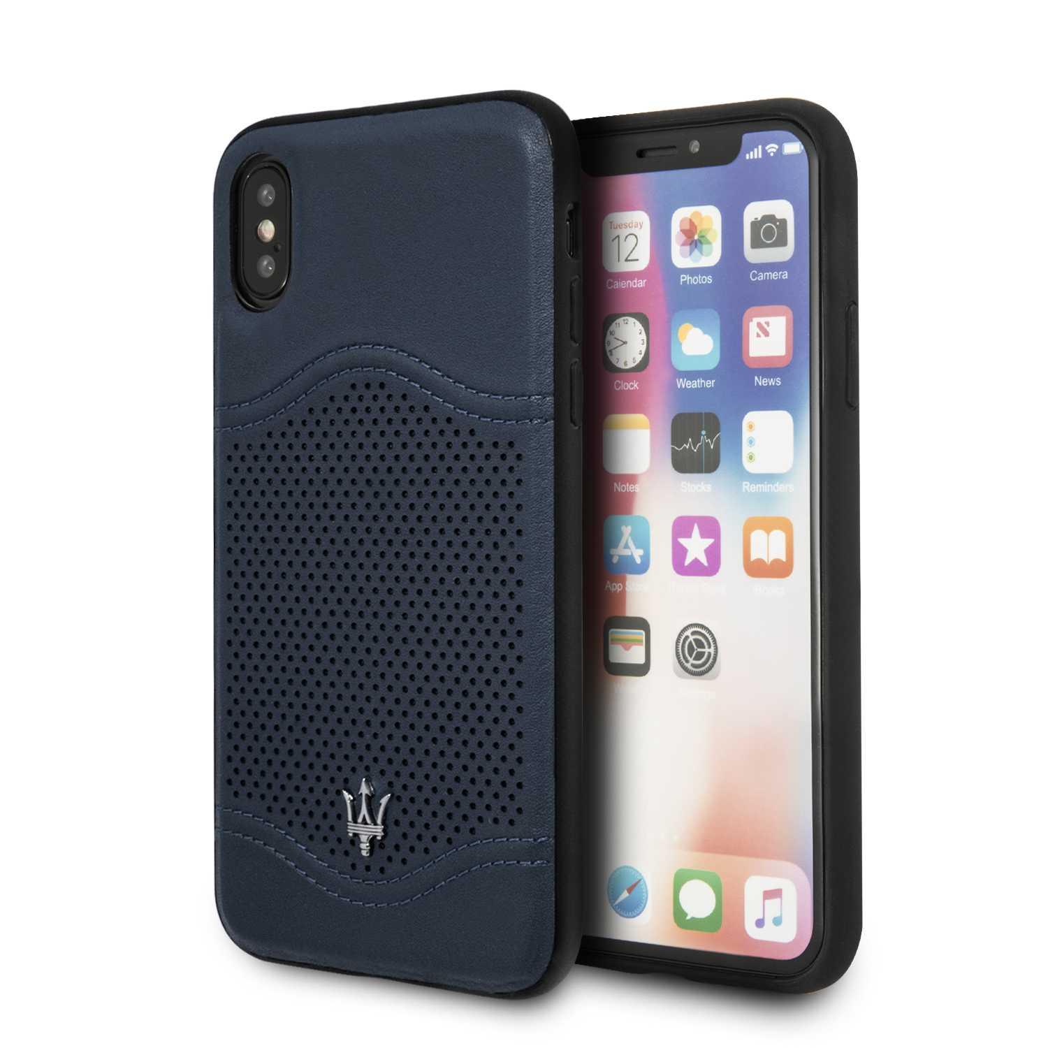 maserati granlusso genuine leather hard case for iphone x navy