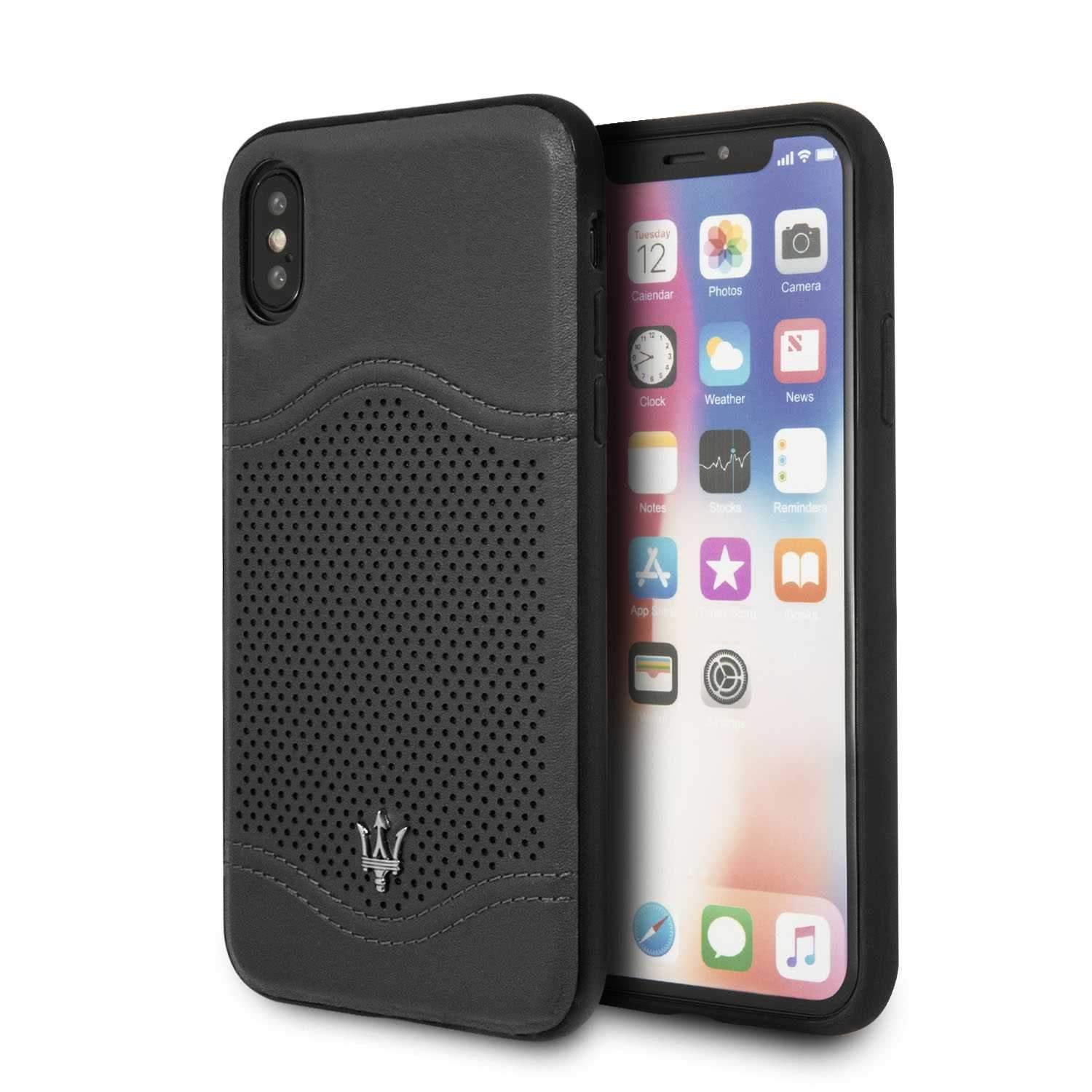 maserati granlusso genuine leather hard case for iphone x dark gray