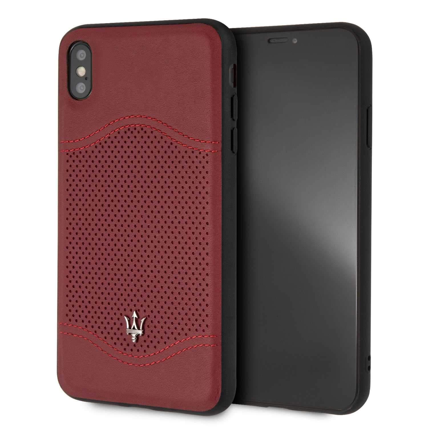 maserati granlusso genuine leather hard case for iphone xs max burgundy