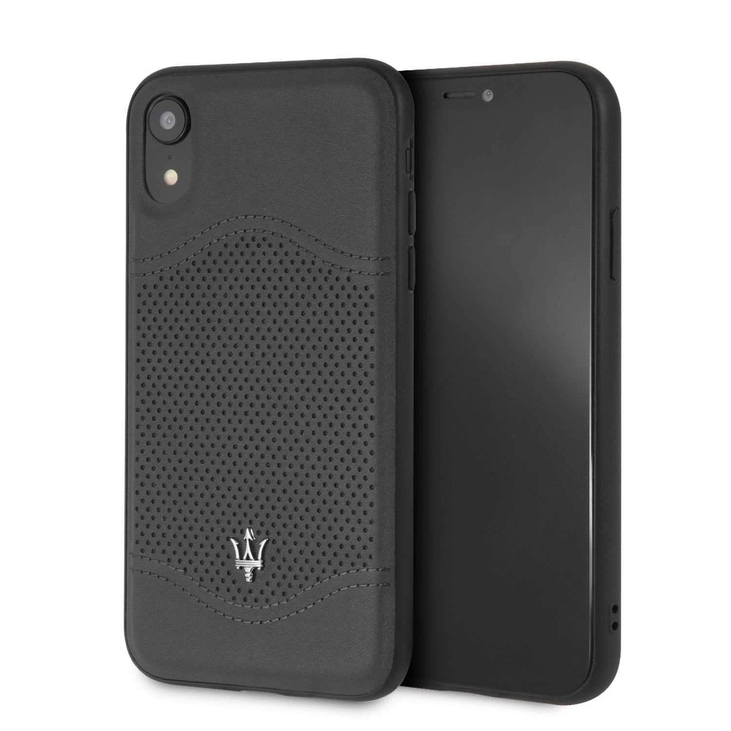 maserati granlusso genuine leather hard case for iphone xr dark gray