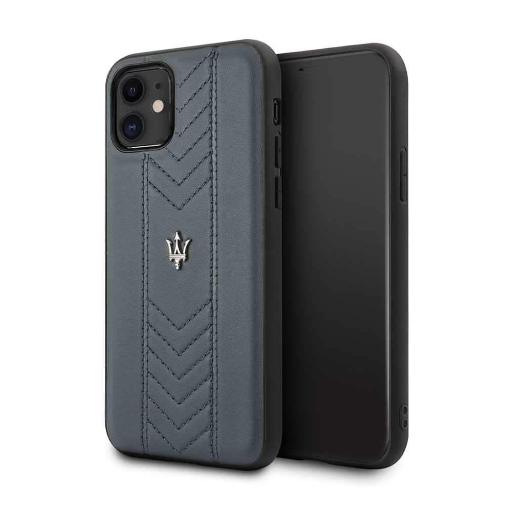 maserati genuine leather quilted pattern hard case for iphone 11 navy