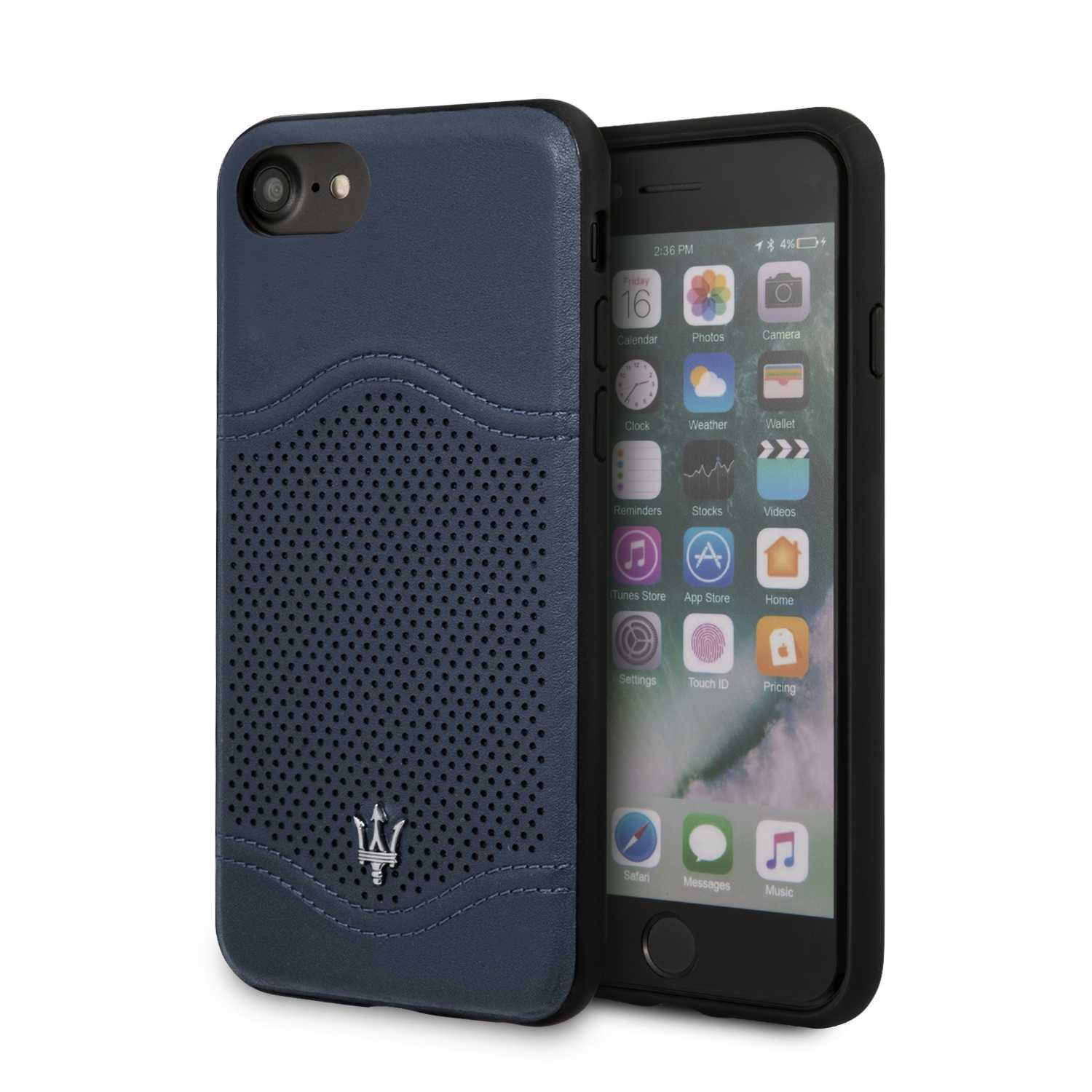 maserati granlusso genuine leather hard case for iphone 8 7 navy 1