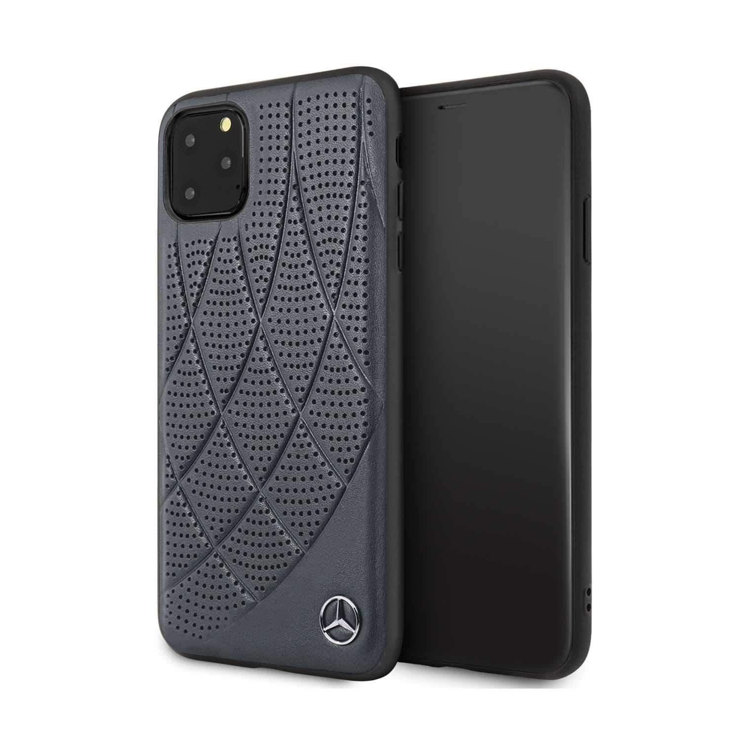Mercedes-Benz mercedes hard case quilted perforated genuine leather iphone 11 pro max blue