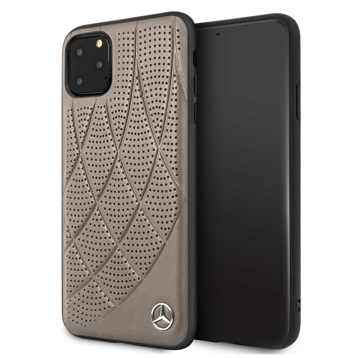 Mercedes-Benz mercedes hard case quilted perforated genuine leather iphone 11 pro max brown